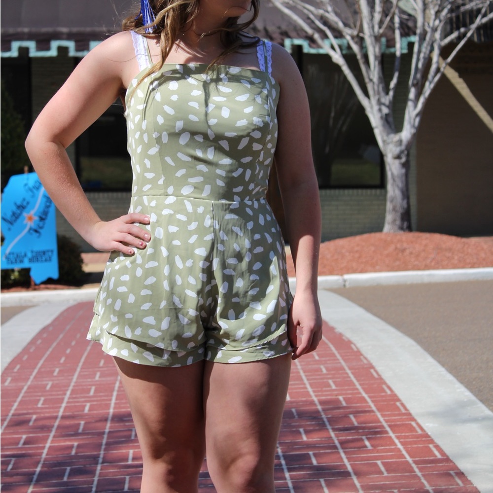 women’s romper with open tie back with bow